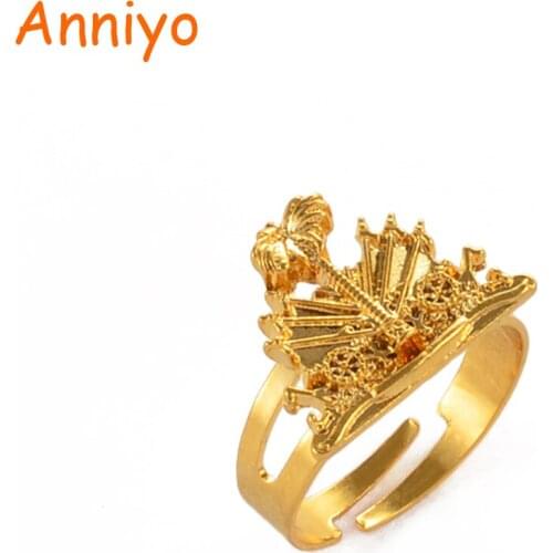 Anniyo Haiti Rings for Women Girls Men Gold Color Haitian Ring Resizable Ayiti Ethnic Ornaments #242806