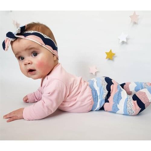 Newest Girls Baby Clothes Set Confortable Soft Suits Letter Long-sleeved Tops+Printed Elastic Pants+Headband Toddler Baby Set