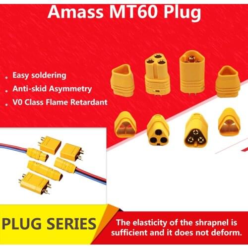 AMASS MT60 3.5mm 3 pole Bullet Connector Plug Set For RC UAV ESC to Motor 60A Three Line Quick Removal Plug