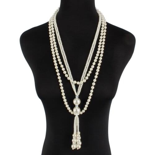 Korean Classic Jewelry Tassel Sweater Chain for Women Knotted Imitation Pearls Long Necklace 2021 Trendy Fashion Girl Rope Chain