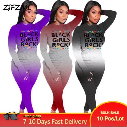 Bulk Items Wholesale Lots Womens Tracksuit Gradient Letter Print Full Sleeve Basic Top and Simple Stretchy Pant Two Piece Suits
