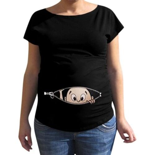Summer Funny Cartoon Print Pregnancy T-Shirt Tops Maternity Clothing Plus-Size Short Sleeve Pregnant Women Hot Sale T-Shirts #L
