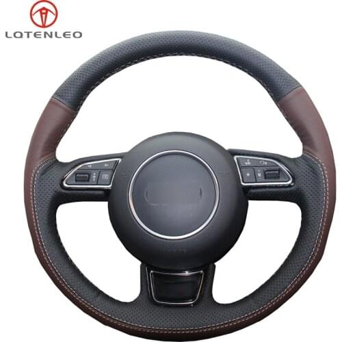 LQTENLEO Black Brown Leather DIY Car Steering Wheel Cover for Audi A5 2013-2017 A6 S6 2012-2018 Allroad 2013-2018 S8 2013-2018
