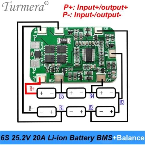 Turmera 6S 25.2V 20A BMS Lithium Battery Board with Balancing for 24V Massage Gun Muscle and 25V Screwdriver Battery Pack Use A0