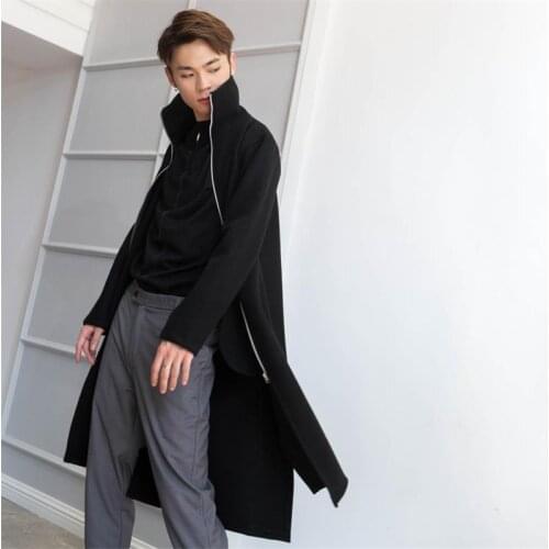 Mens coat autumn winter new fashion mens coat long stand collar wool coat mens coat split trench coat trend