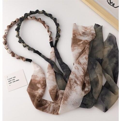 2021 New Korean Cloth Tassel Hairbands For Women Rhinestone Twisted Hair Scarf Headbands Kerchief Female Bandana