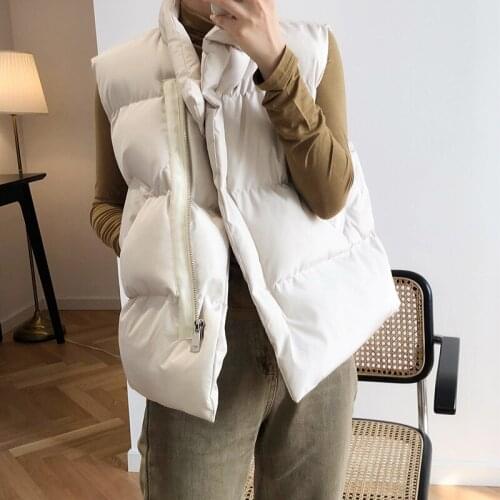 New style short vest padded thicken women cotton duck down waistcoat black white oversize loose girl jacket lady korean warm