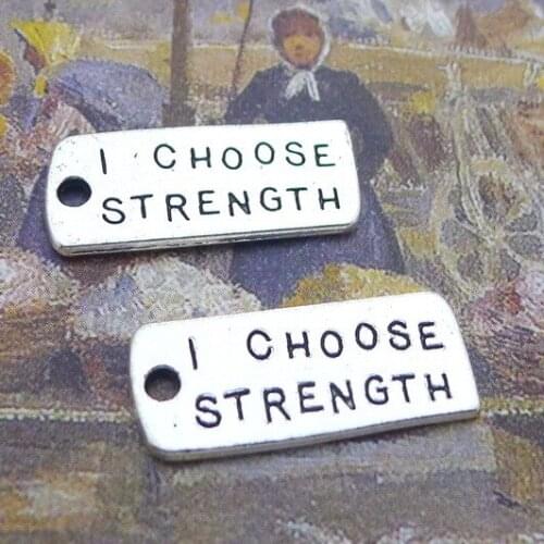 15pcs/Lot 9x21mm Letter Card I Choose Strength Alloy Charms Antique Silver Color Pendants for DIY Jewelry Making Charm