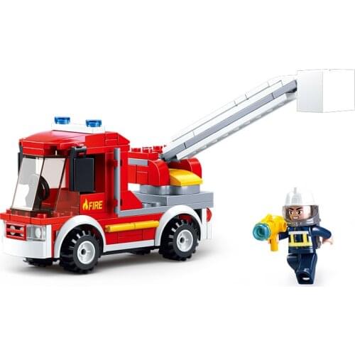 136Pcs SLuban 0632 Fire Alarm Ascends Fire Truck Assembly Model Boy Assembling Building Blocks and Inserting Toy Gifts