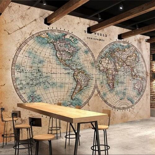 Wellyu Retro retro world map tooling theme theme wall custom large mural green wallpaper papel de parede para quarto