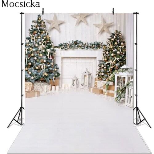 Christmas Photography Background Christmas Tree Gift Reindeer Kids Children Party Fireplace Backdrop Banner Studio Decoration