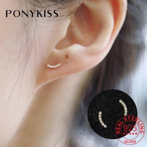 PONYKISS Trendy 925 Sterling Silver Minimalist Arc Zircon 14K Gold Stud Earrings For Women Classic Fine Jewlry Drop Shipping