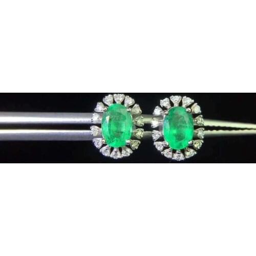 Natural And Real Emerald Gemstone Earrings Real 925 Silver Fashion Earrings Fine Charm Jewelry for Women