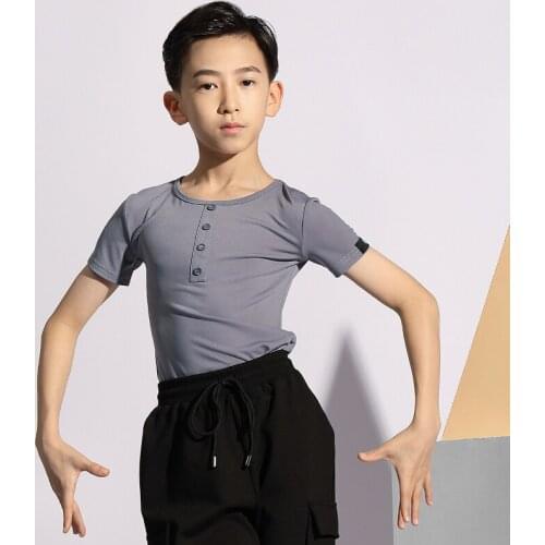 New Arrival Latin Dance Boys Short Sleeve Tops Performance Costumes Chacha Samba Dancewear Practice Competition Dress G5037