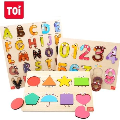 TOI Childrens Puzzle Montessori Digital Wooden Jigsaw Alphabet Preschool Educational Toys Baby Cognitive Gifts Over 1 Year Old