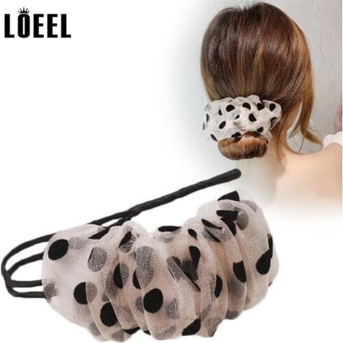 Hair Curls Bun Fashion Women Headdress Head Curler Temperament Chiffon Lace Dot Braided Hair Styling Magic Making Tool Female