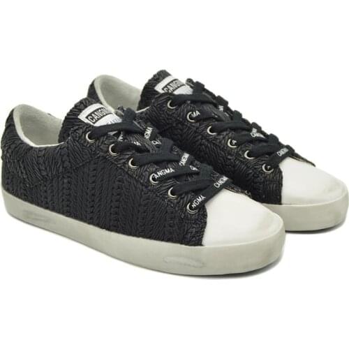 CANGMA Luxury Brand Original Comfort Ladies Designer Shoes Black Stripe Genuine Leather Sneakers Women Flat Shoes Female