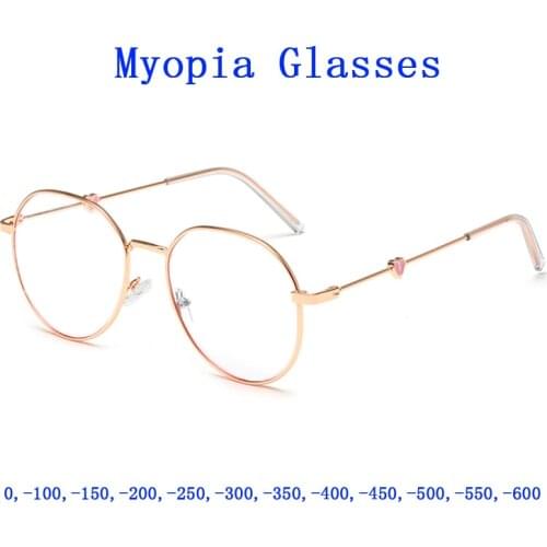 Fashion Finished Women Myopia Glasses Cute Heart Temple Girls Gradient pink Lens Sunglasses Female Fashion Nearsighted Spectacle