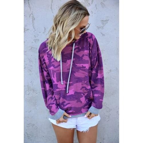Long Sleeve Lightweight Soft Pullover Fall Sweatshirt Purple Green Women Casual Camouflage Hoodie