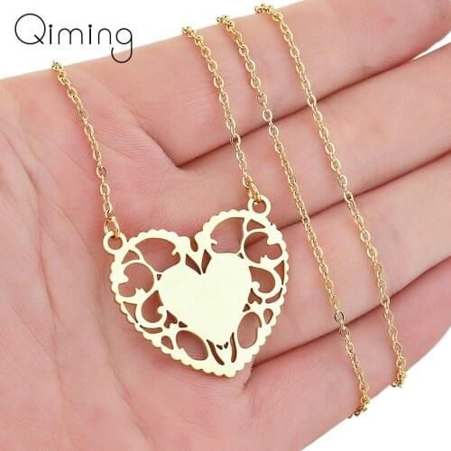 Harajuku Love Heart With Lace Pendant Necklace For Girls Women Stainless Steel Sweet Jewelry Boho Wedding Necklace Gift