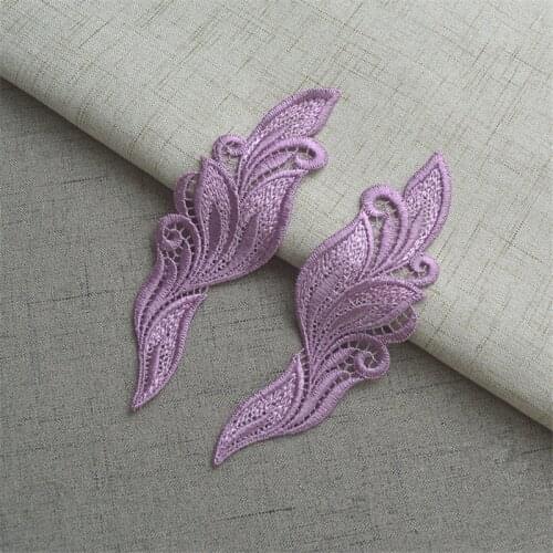 1Pair Big Size Exquisite 15.5X4.8cm National Wind Embroidery Patch Flowers Wedding Motifs Lace Applique Purple BD0535