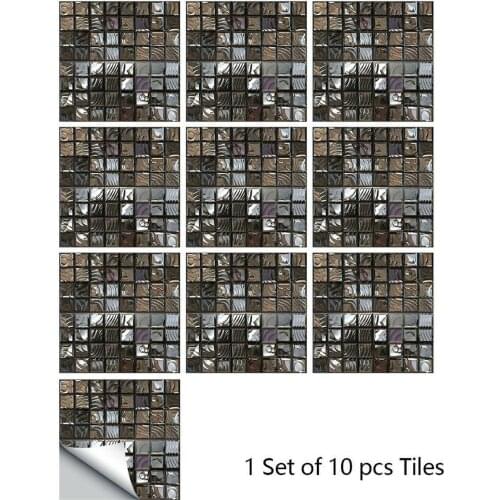10/15/20cm 10pcs/set Abstract Mosaic Wall Sticker Black Self-adhesive Waterproof Kitchen Bathroom Tiles Wall Decors