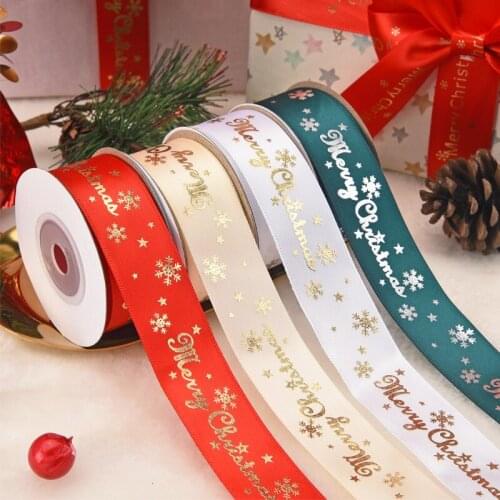 10Yards New Year Gifts Wrapping Christmas Decoration Snowflake Bronzing Ribbons Merry Christmas Ornaments Navidad New Year 2022