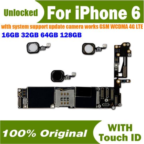 100% Original unlocked for iphone 6 Motherboard With Touch ID/without Touch ID,for iphone 6 Logic boards,16gb 32GB/ 64gb / 128gb