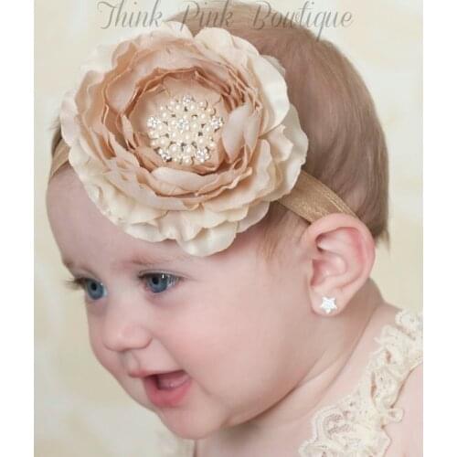 12pcs/lot Satin Flower Matching Sparking Rhinestone Pearl Headband Layered Flower Headband Couture Headband
