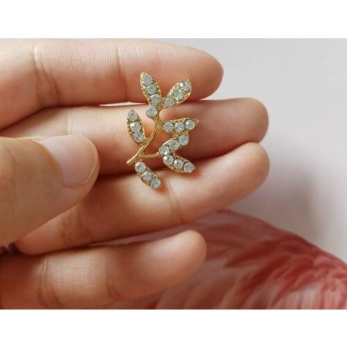 50pcs 17*25mm Gold color Alloy Material Crystal Branch Charm Leaf Branch charm For Head DIY Wedding Handmade Jewelry Making