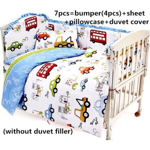 6/7pcs Cartoon Car Crib Set Cotton Baby Cot Set bedroom decor Baby Bedding Set Bedding Room Decor 120*60/120*70cm