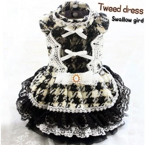 Free Shipping Handmade Dog Clothes PET Coat Dress Classic Swallow Gird Woolen Fashion Cats Outfit Winter Maltese Yorkie Poodle