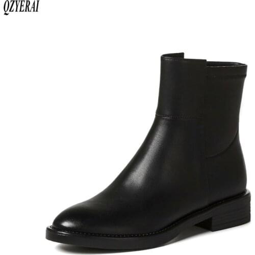 QZYERAI New style Genuine leather Fashion boots Female boots Womens boots black cowhide Womens shoes Size 34-40