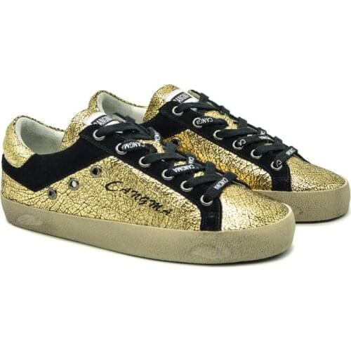 CANGMA Luxury Brand Italian Designer Vintage Casual Shoes Patent Leather Golden Bass Breathable Sneakers Women Shoe Female