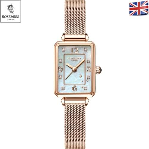Retro White Shell Dial Rectangle Diamonds Japan Quartz Ladies Stainless Steel Mesh Waterproof Scallop Women Rhinestones Watches