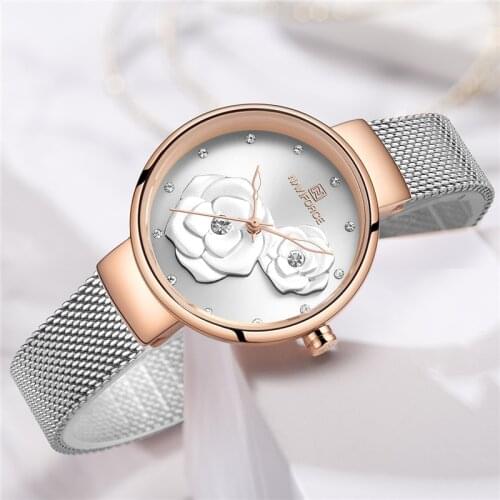 NAVIFORCE Watches Women Top Brand Steel Mesh Ladies Beautiful Quartz Watch Flower Charming Gift For Wife Clock Relogio Feminino