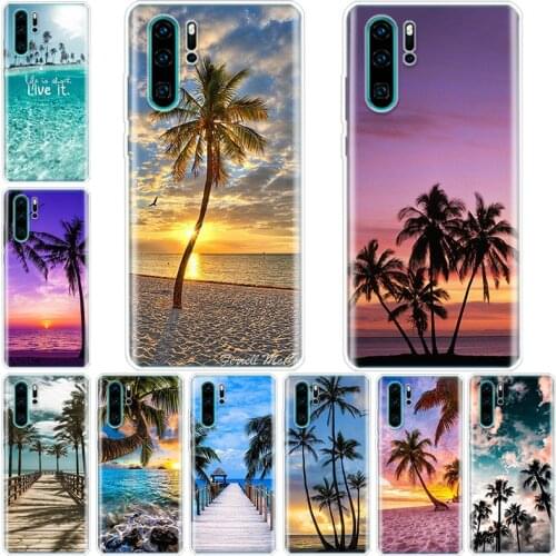 Summer Beach Scene at Sunset on sea Palm Tree Phone Case For Huawei Honor 20 10 9 9X 8A 8S 8X 7X 7A Lite Pro 10I20I Y5 Y6 Y7 Y8