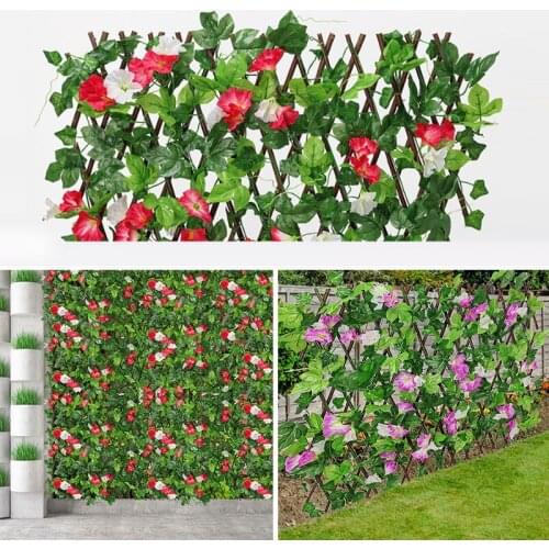 Wooden Hedge With Artificial Flowers Leaves Garden Decoration Screening Expanding Trellis Privacy Screen Retractable Fence