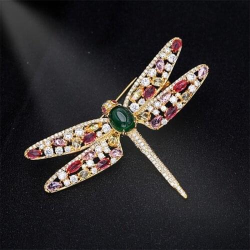 Elegance Insect Dragonfly Rhinestone Pins Badge Brooches For Women Girl Fashion Pins Gold Brooches With Colorful Zircon