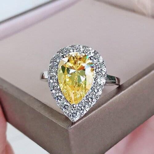 100% 925 Sterling Silver 9*13MM Pear Created Citrine Gemstone Wedding Engagement Womens Ring Fine Jewelry Wholesale