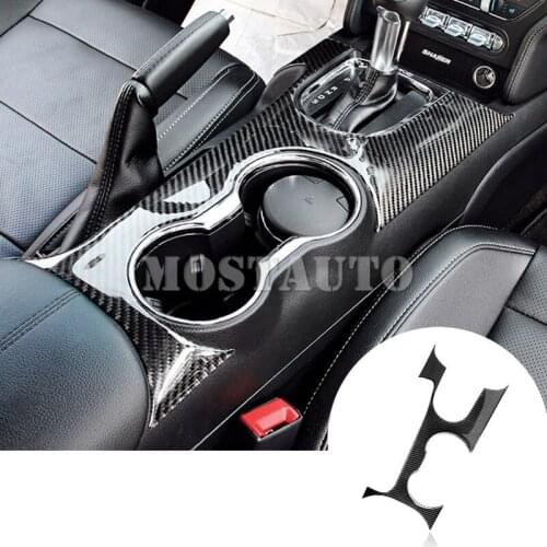 For Ford Mustang Carbon Fiber Console Gear Box Water Cup Holder Cover 2015-2019 1pcs Car Accessories Interior Car Decor Car Trim