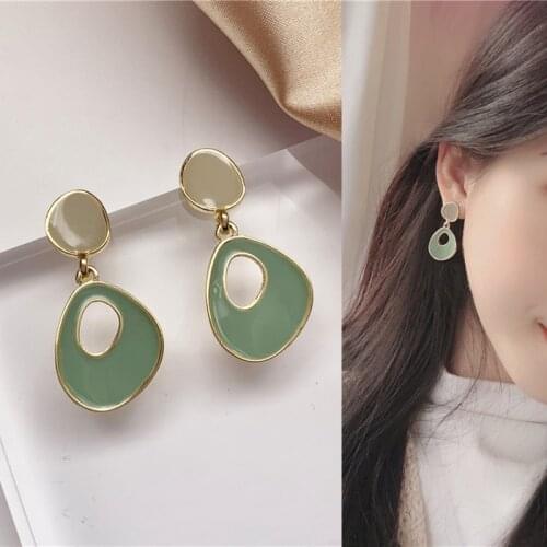 Korean Fashion Green Round Hoop Acrylic Pendant Earrings 2021 Trend New Arrival Cute Morandi Drop Earrings for Women Girls Teens