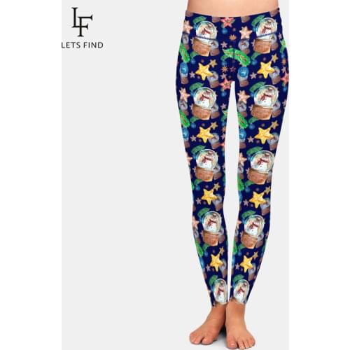 LETSFIND New Fashion Women High Waist Leggings Christmas with Snow Globe and Cute Cartoon Snowmen Print Plus Size Leggings
