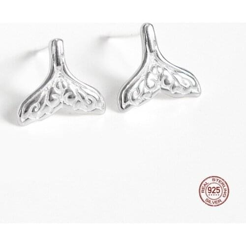 LKO Fashion Originality Mermaid Tail Stud Earrings 925 Sterling Silver Earrings for Women Exquisite Simplicity Jewelry Gifts