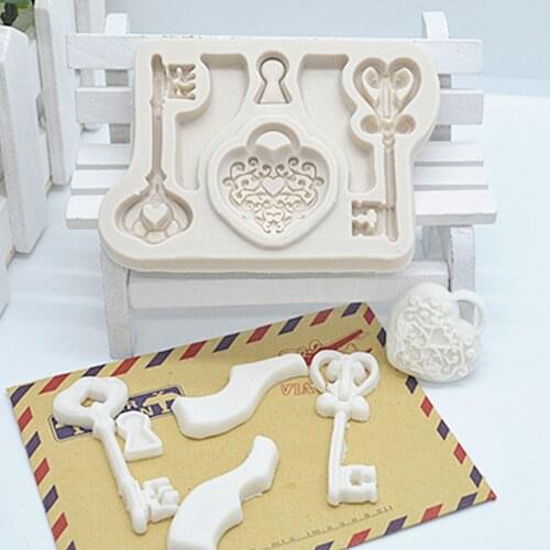 Love Key Lock Silicone Mold Fondant Mould Cake Decorating Tools Chocolate Gumpaste Molds, Sugarcraft, Kitchen Gadget M1137