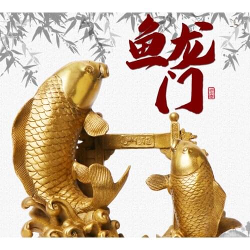Copper Fish Leap Dragon Door Set Piece Year After Year Fish Carp Jump Dragon Door Statue Chinese Fengshui Move Opening Gift