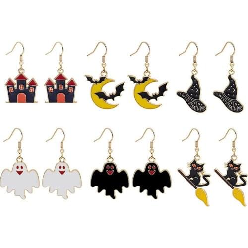 Fashion Cartoon Horror Funny Halloween Earrings for Women Classic Bat Magic Hat Kitten Geometric Drop Earrings Halloween Jewelry