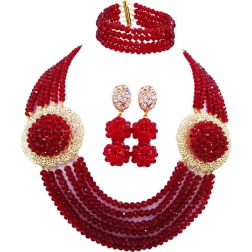 Fashion Wine Costume African Jewelry Set Crystal Nigerian Beads Wedding Necklace Earrings Bridal Jewelry Sets for Women 6LPH10