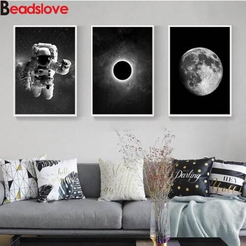 Black White Astronaut Moon diamond painting full drill square round diamond embroidery 3pcs set home decoration 2020 gift