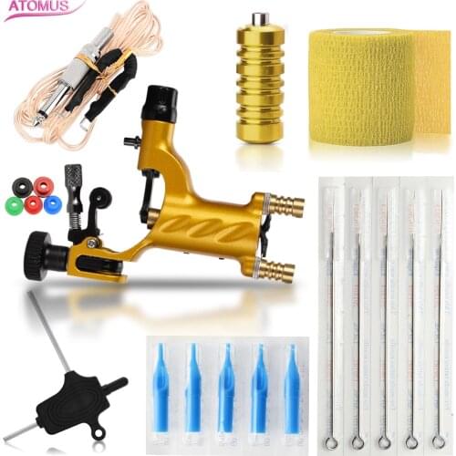 Tattoo Machine Set Gold not Completed Tattoo Kit Professional Rotary Maquina De Tatuagem Needle Elastic Self Adhesive Grip